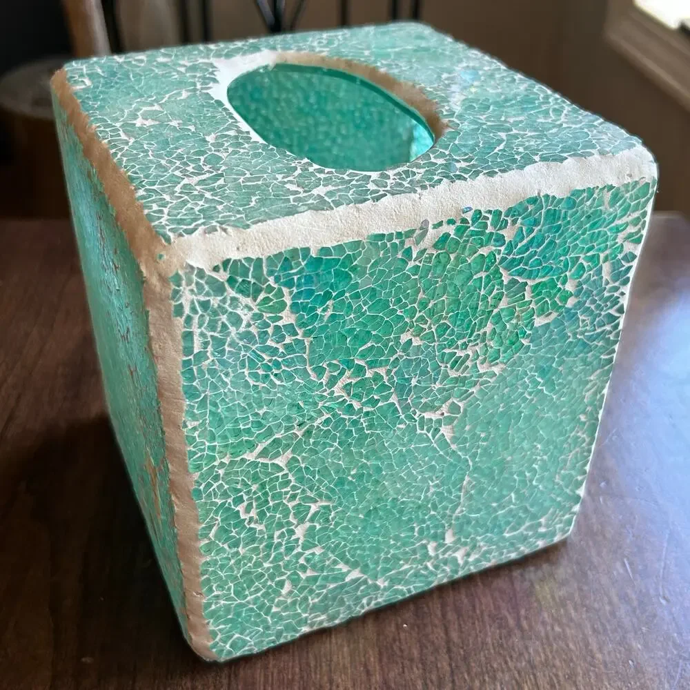 Mosaic Tissue Holder Cover Bathroom Accessory Square Box Glass aqua